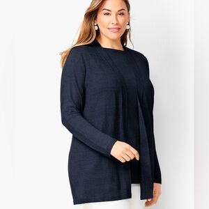 Talbots Open Front Linen Indigo Blue Cardigan Sweater 1X NWT